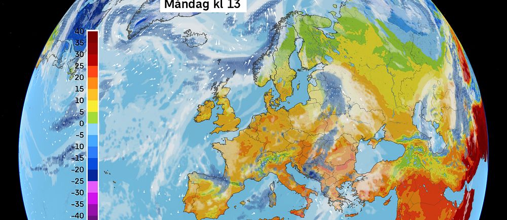 Väderkarta som visar väder i Europa – prognos för de kommande dagarna