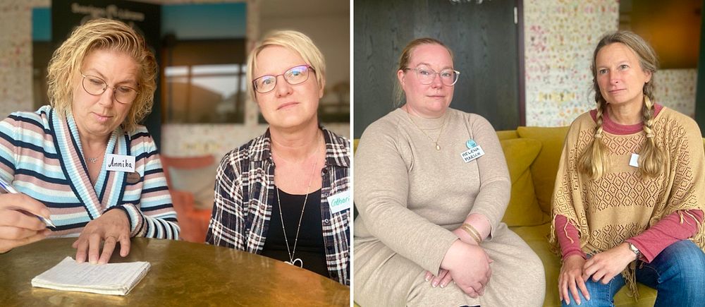 Lärare på facklig kurs sitter parvis framför kamera.