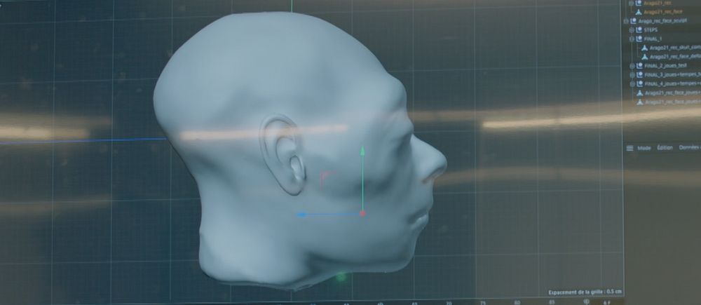 Datoranimering av ett huvud i profil. Av en 450 00 gammal homo heidelbergensis, en av neanderthalarnas förfäder.
