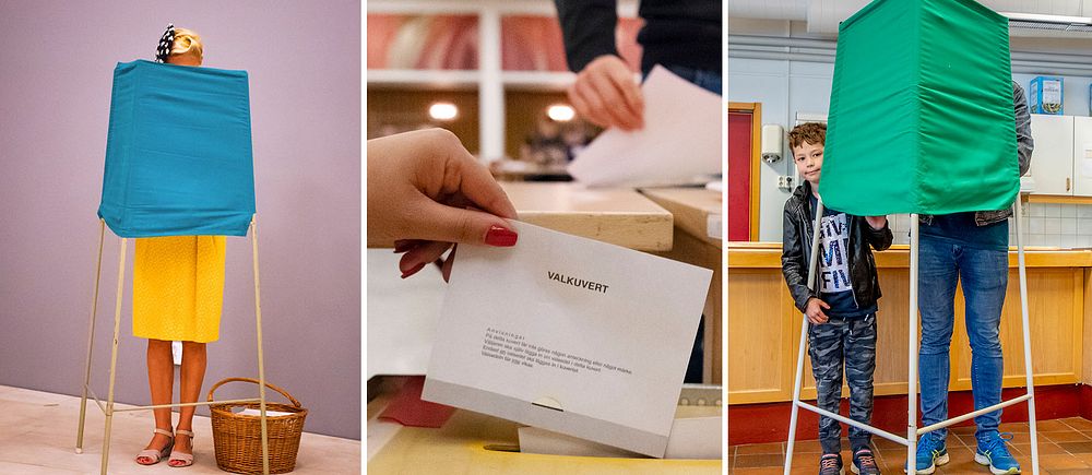 Bild från vallokal med personer som röstar
