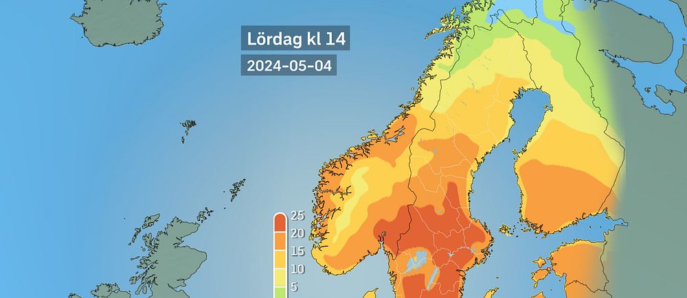 Väderkarta som visar väder i Sverige – prognos för i dag och kommande dagar
