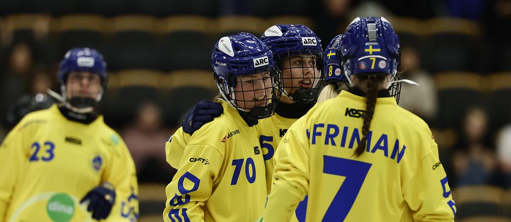 Sveriges spelare firar efter 6-2-målet mot USA.