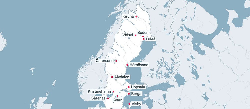 På en kart ser du de 17 platser i Sverige där USA har rätt bygga baser.