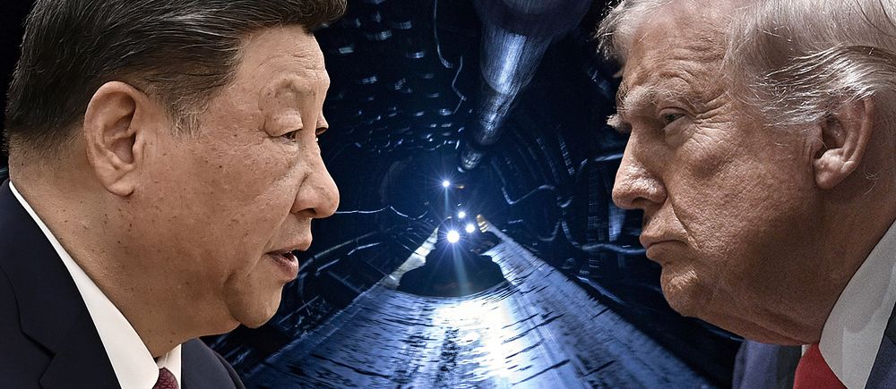 Delad bild. Vänster och höger: Silhuetter möts. I mitten: Tunnel med bländande ljus.
