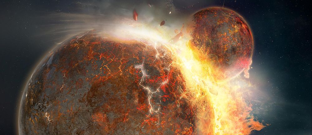 Den unga planeten Theia smäller in i Jorden