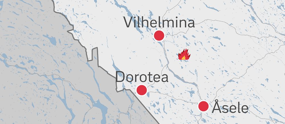 Karta som visar en skogsbrand utanför Vilhelmina