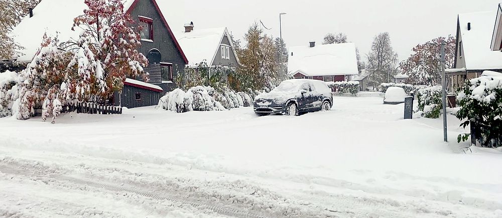Snö på gatorna i Kiruna.