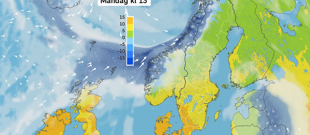 Väderkarta som visar väder i Sverige – prognos för i dag och kommande dagar.