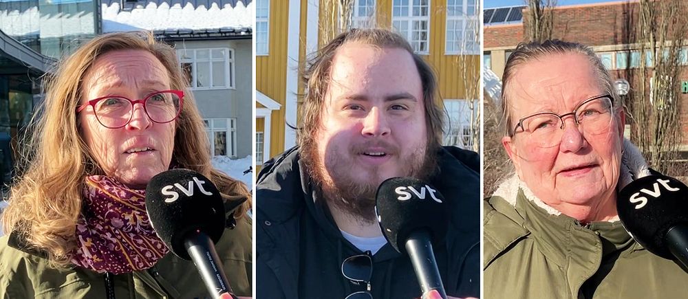 Tredelad bild. SVT intervjuar personer utomhus i Haparanda med mikrofon i olika miljöer.