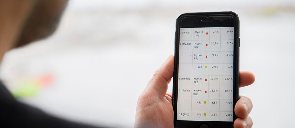 En person tittar på odds och resultat i en bettingapp på sin mobiltelefon.