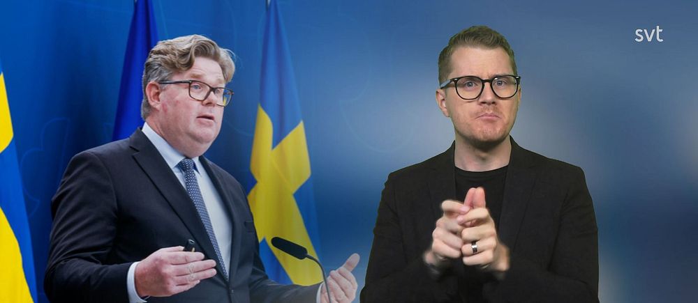 Magnus tecknar ”möte” bredvid en bild på justitieminister Gunnar Strömmer