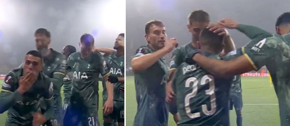 Delad bild. Till vänster: fotbollsspelare firar. Till höger: spelare kramar nummer 23.
