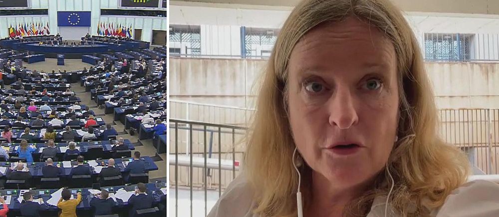 Ulrika Bergsten, SVT:s Europakorrespondent och bild från omröstningen om ny medielag