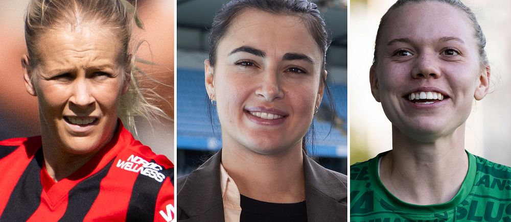 Adelina Engman, Zecira Musovic och Bea Sprung i sina nya damallsvenska klubbtröjor.