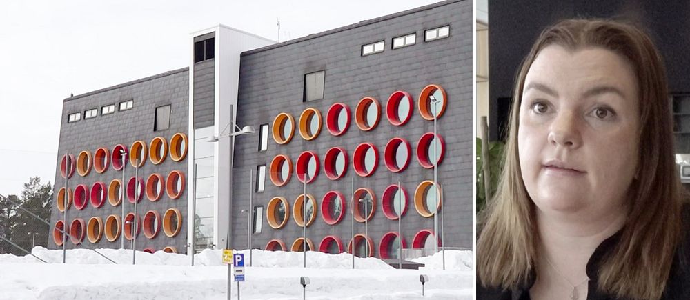 Bild på Raketskolan i Kiruna och Emilia Töyrä (S), ordförande i kultur- och utbildningsnämnden.