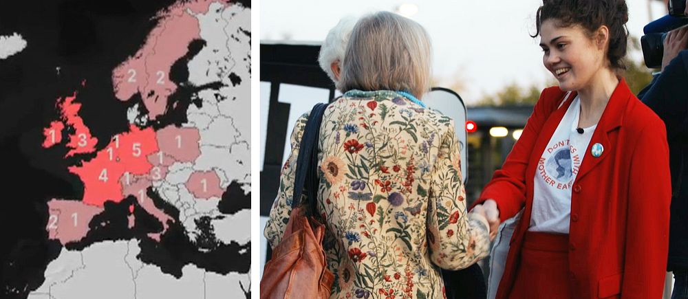 Grafik över europa, äldre kvinne träffar ung kvinna
