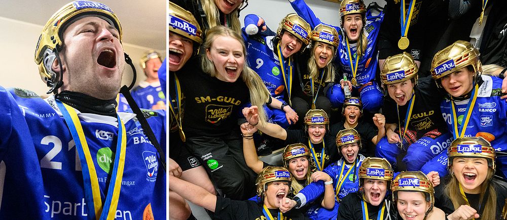 Villa Lidköping tog guld både på herr- och damsidan i fjol – här firar lagen.