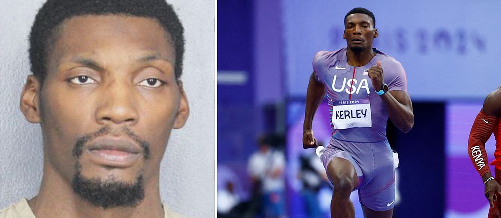 Delad bild. Vänster: man mot ljus bakgrund. Höger: amerikansk sprinter springer lopp.