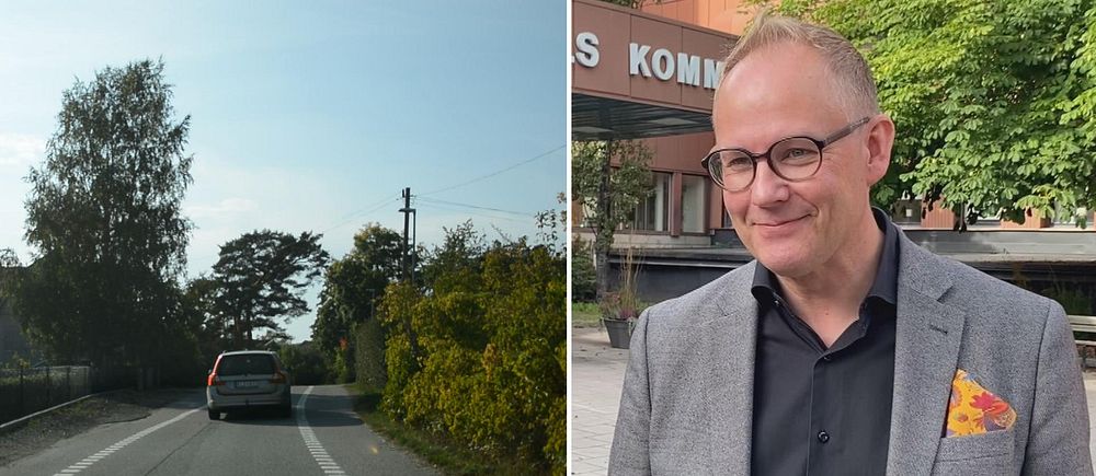 Till vänster ser du en bil – till höger ser du kommundirektören Jonas Walker