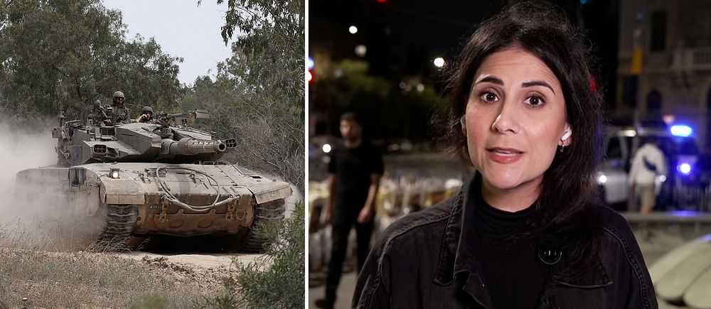 En stridsvagn och SVT:s Gilda Hamidi-Nia