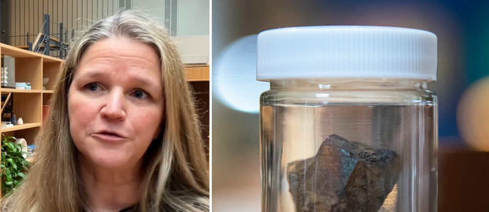 Katarina Nilsson, expert på gruvbranschen Svemin och en bit uran.