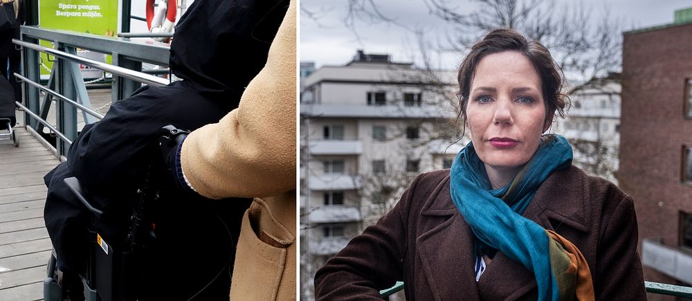 Genrebild, person i rullstol. Till höger Sara Persson, brottsförebyggande specialist på Ekobrottsmyndigheten