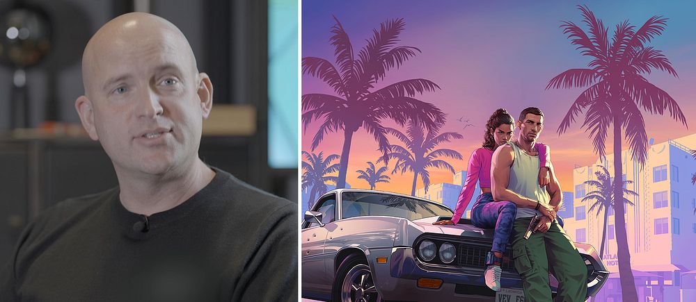 Spelutvecklaren Oscar J-T Holm. En stillbild från spelet GTA 6.