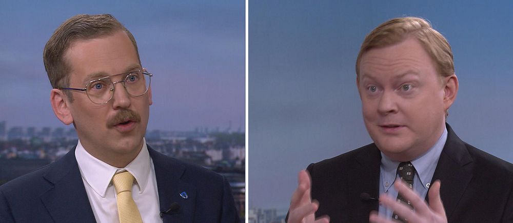 Tvådelad bild. Vänster: Man i kostym. Höger: Man gestikulerar.
