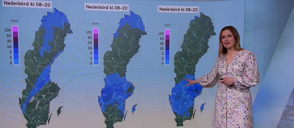 Väderkartor för påskhelgen. Meteorolog presenterar.