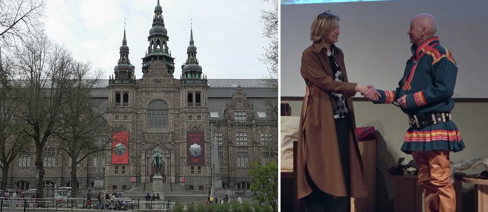 Nordiska museet, till höger skakar Nordiska museets vd och Talmas Börje Allas hand.