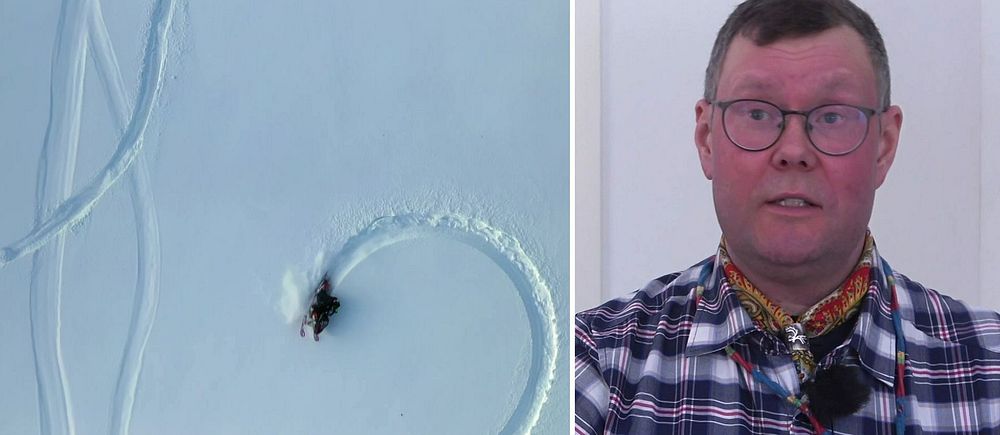 trick med snöskoter; till höger Anders Erling Fjällås, ordförande Semisjaur Njarg sameby