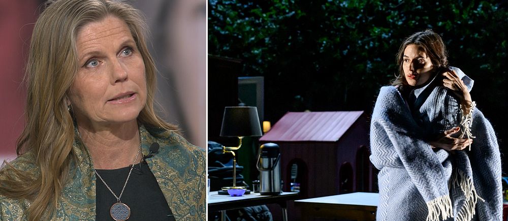 Delad bild. Till vänster: kvinna i grön kavaj. Till höger: kvinna insvept i filt utomhus.