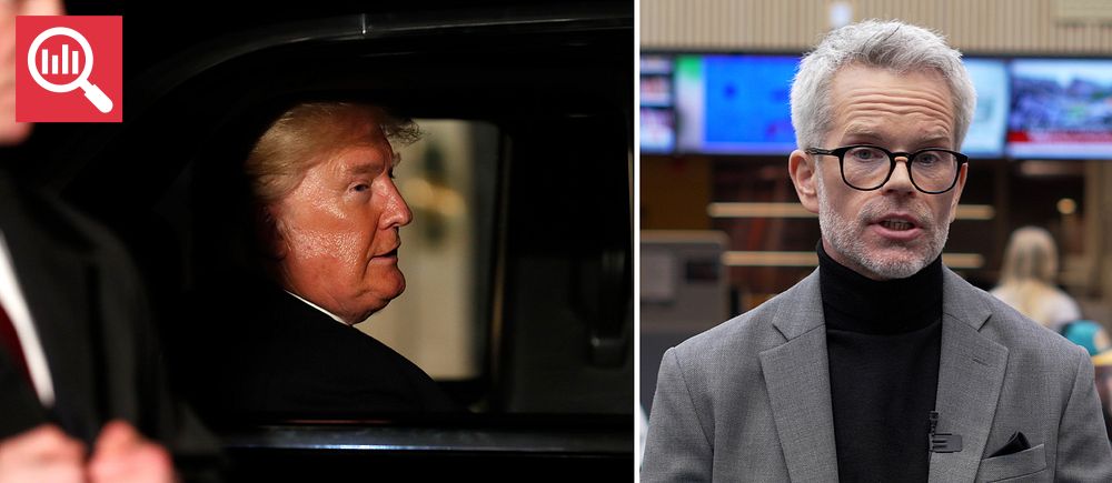 Tvådelad bild. Vänster: person i bil. Höger: man i grå kavaj framför skärmar.