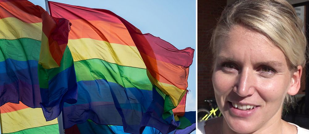 Prideflaggor och  Linnea Johansson, kultur- och fritidschef i Dorotea