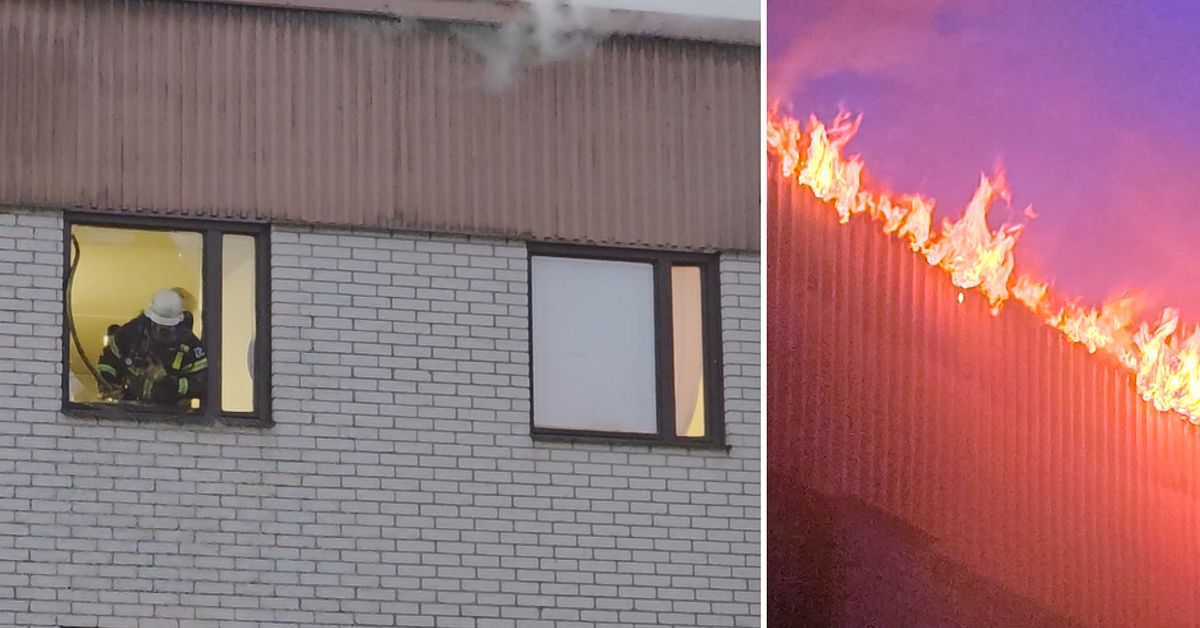 Brand i lägenhetshus i Borlänge – lågor slår ut från taket