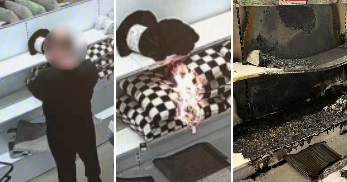 Man t&auml;nde eld p&aring; kuddar i butik i V&auml;ster&aring;s &ndash; &aring;talas f&ouml;r mordbrand