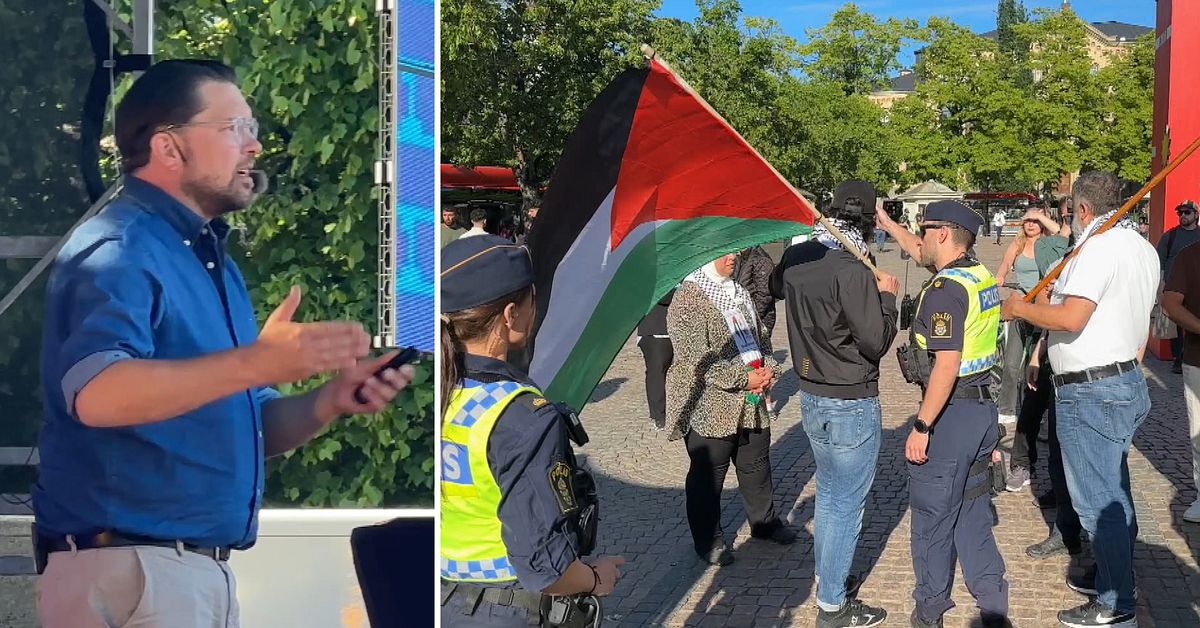 Nouvelle manifestation pro-palestinienne contre le SD lorsque Jimmie Åkesson prononçait un discours électoral à Karlstad