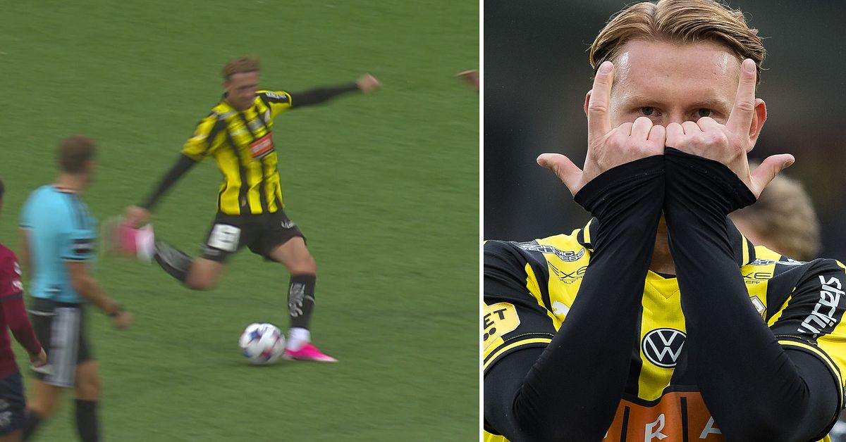 Julius Lindberg firar efter dubbla mål i Häckens derbyseger mot Örgryte
