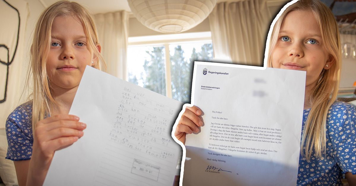 Felice, 7 &aring;r, skrev till statsministern: &rdquo;Barn ska inte sitta i f&auml;ngelse&rdquo;