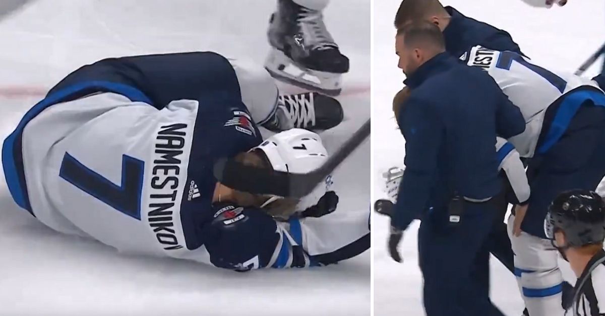 Hetast idag: Winnipegs Vladislav Namestnikov knockad av slagskott i NHL-mötet med Colorado