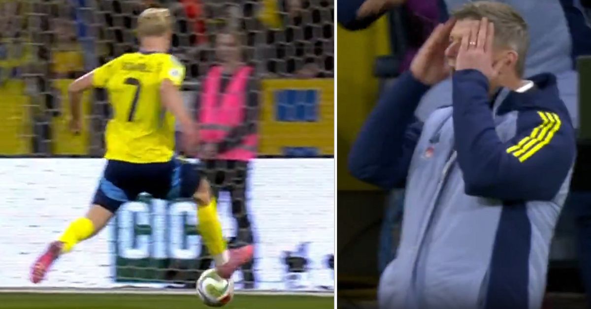 Här bränner Lucas Bergvall öppet mål mot Schweiz