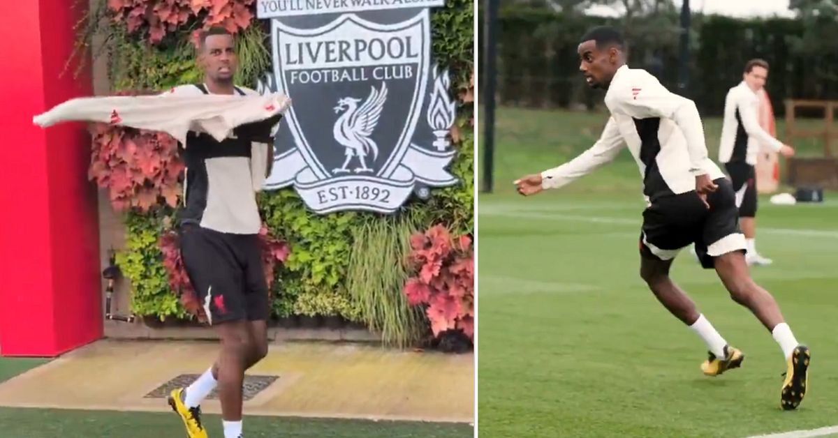 Här tränar Alexander Isak med Liverpool för första gången