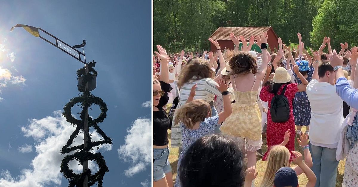 Här dansar midsommarfirarna i runt speciella stången i Västerås