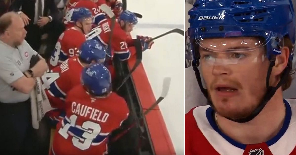 Montreals Cole Caufield fick puck i ansiktet &ndash; d&aring; han satt p&aring; b&auml;nken