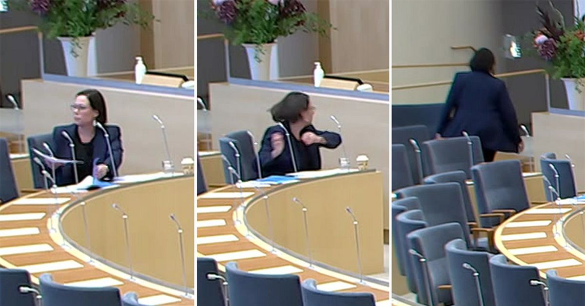 Debatt i riksdagen avbruten – påse kastades mot utrikesministern | SVT ...