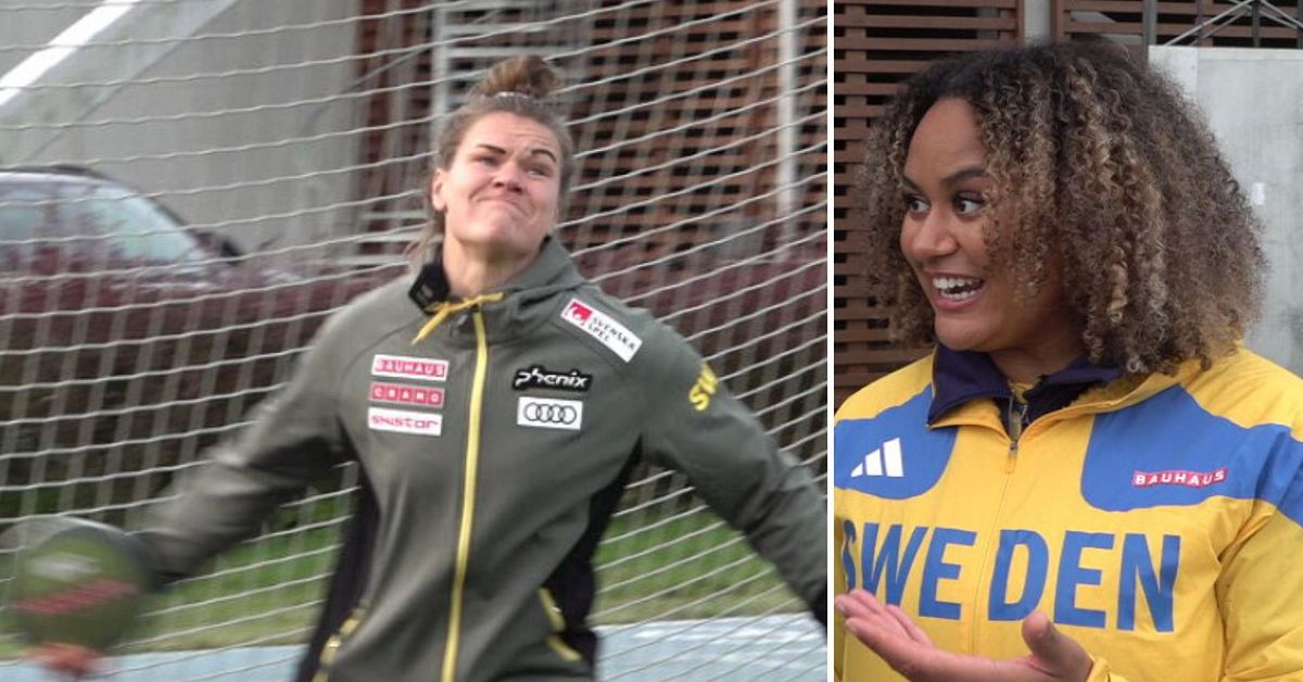 Här dyker Vanessa Kamga upp  – och lär alpina landslaget kasta diskus