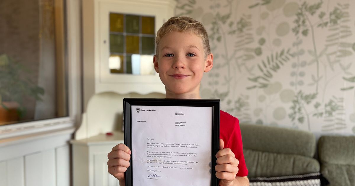 8-årige Hugo i Örnsköldsvik skrev brev till statsministern –fick svar