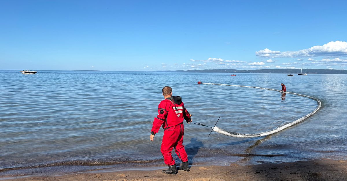 Oljeutsläpp vid populär strand vid Vättern