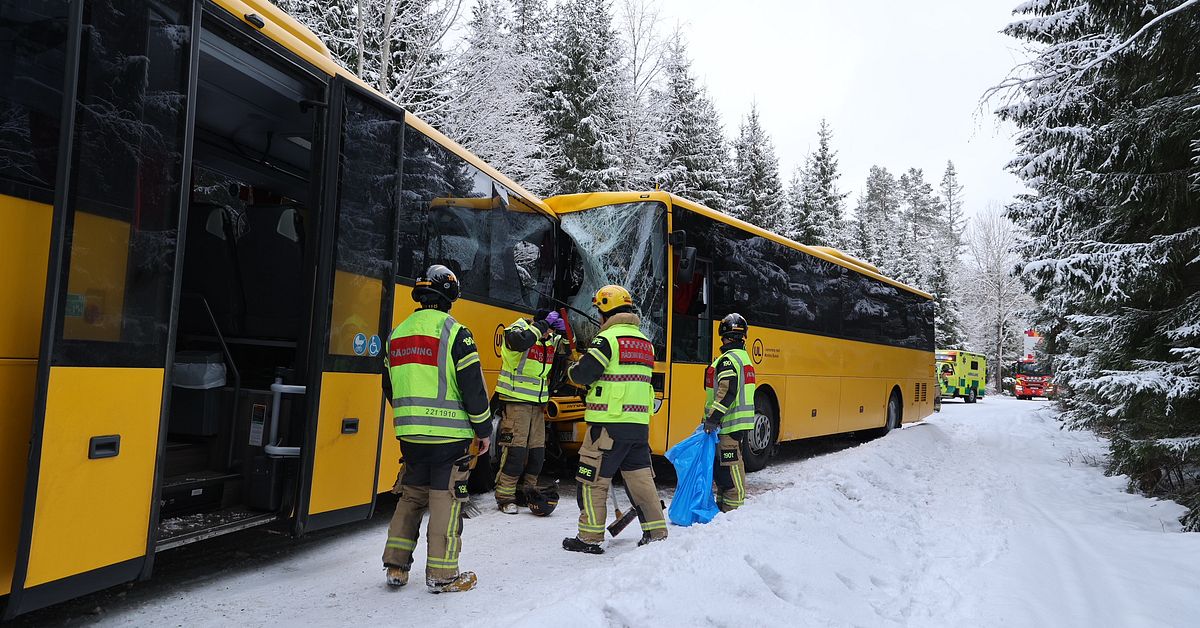 Tv&aring; skolbussar har krockat utanf&ouml;r Uppsala