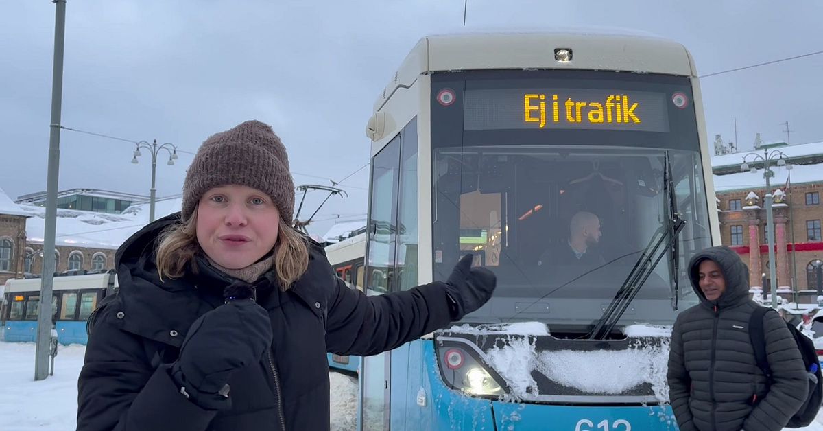 Stora st&ouml;rningar efter sn&ouml;ov&auml;dret i G&ouml;teborg &ndash; all sp&aring;rvagnstrafik inst&auml;lld
